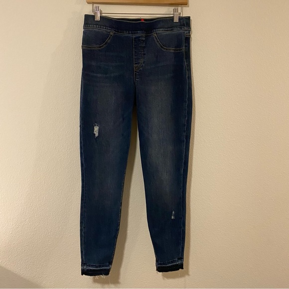 SPANX Distressed Medium Wash Denim Skinny Ankle Jeggings Size M - Picture 3 of 16